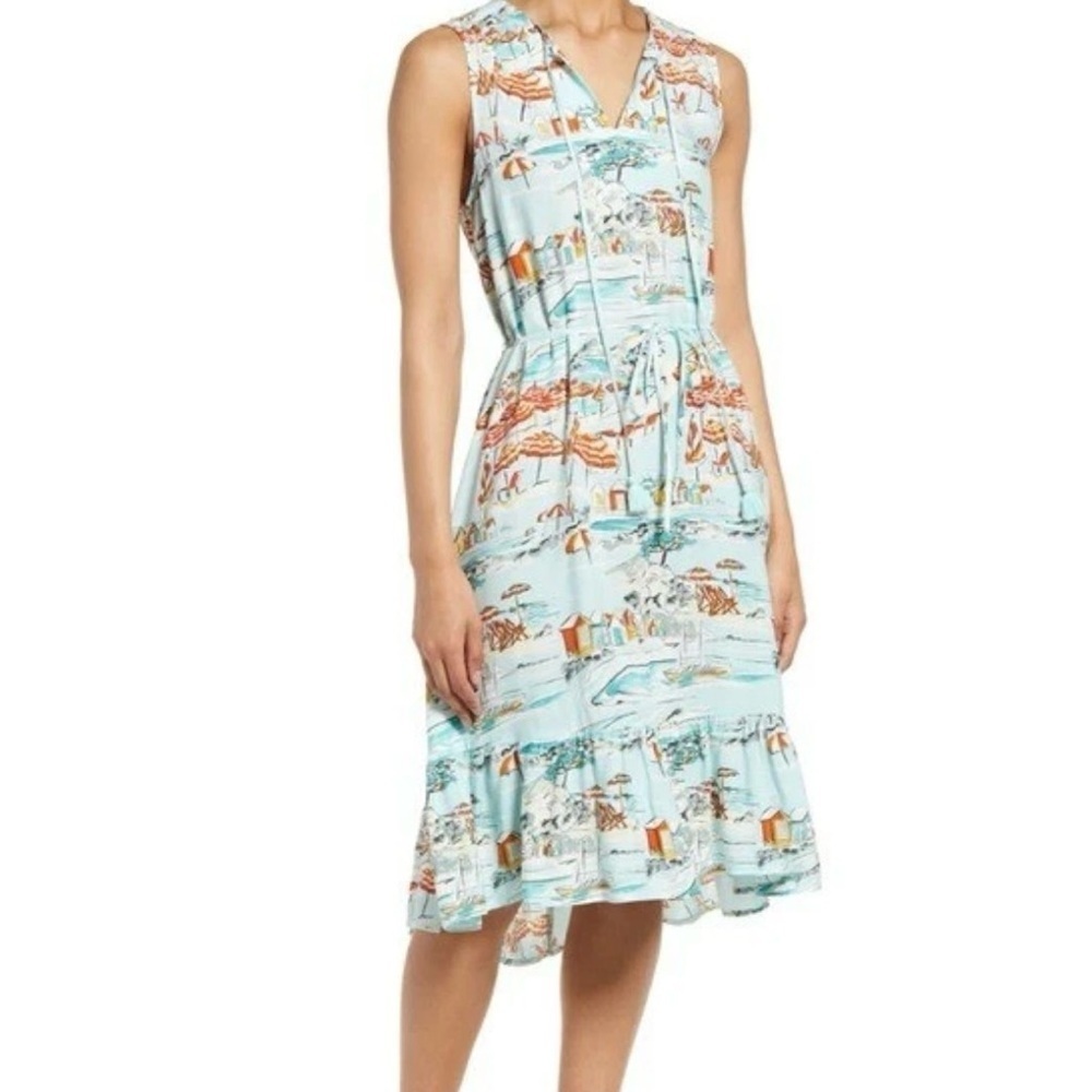 beachlunchlounge Sleeveless Midi Dress in Light Aqua Beach Print